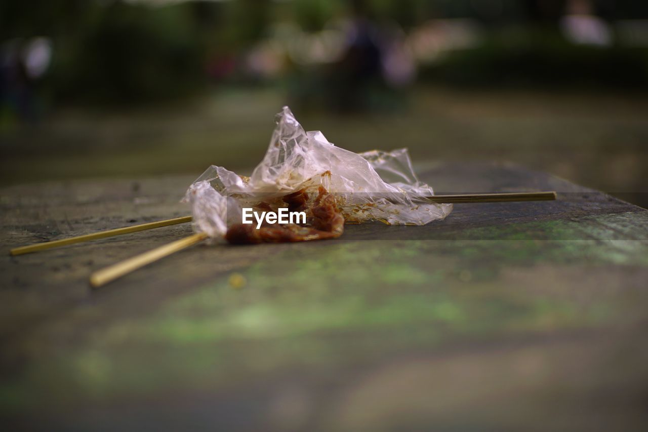 Surface level view of leftovers on table