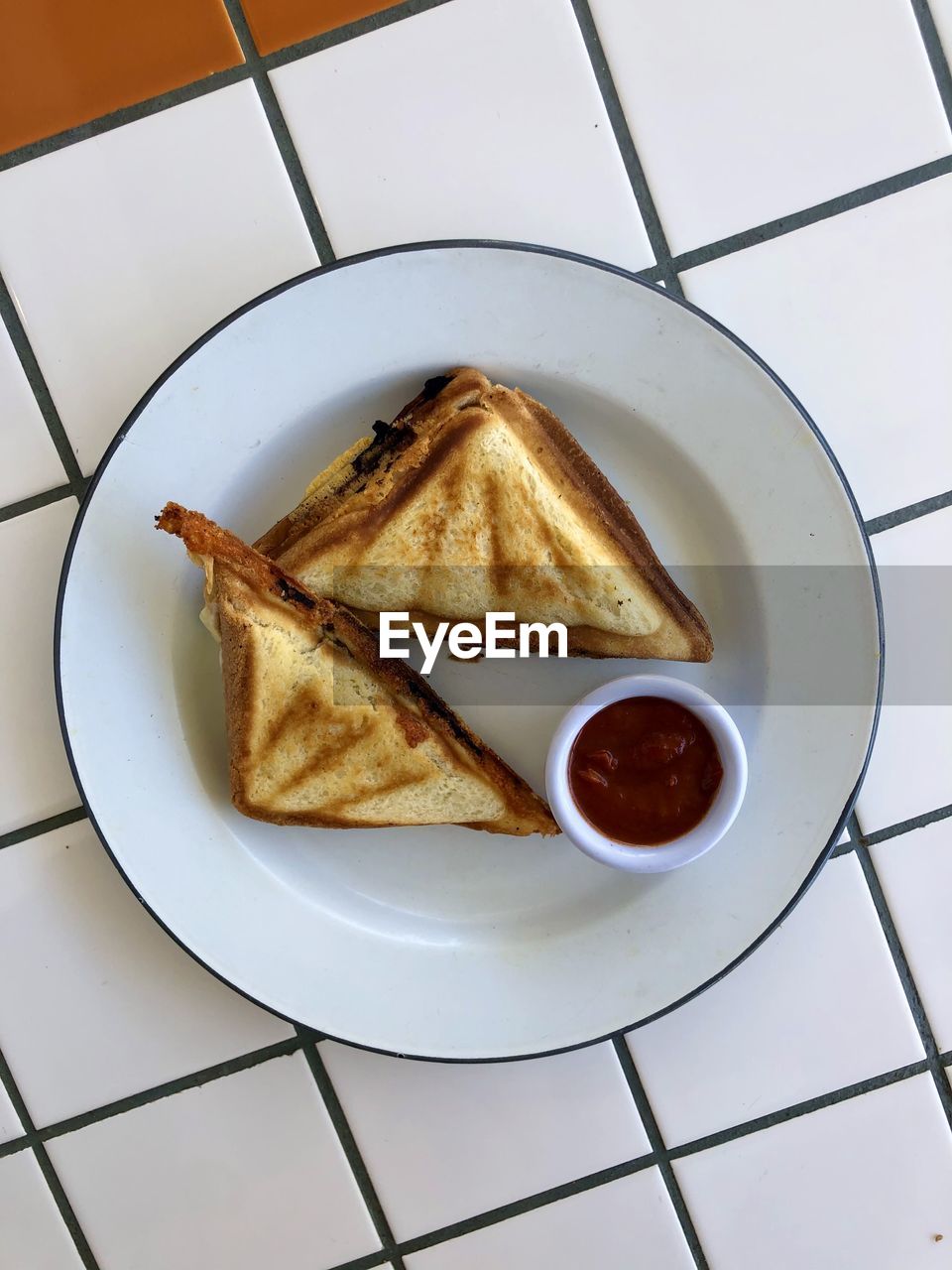 High angle view of meal served on table