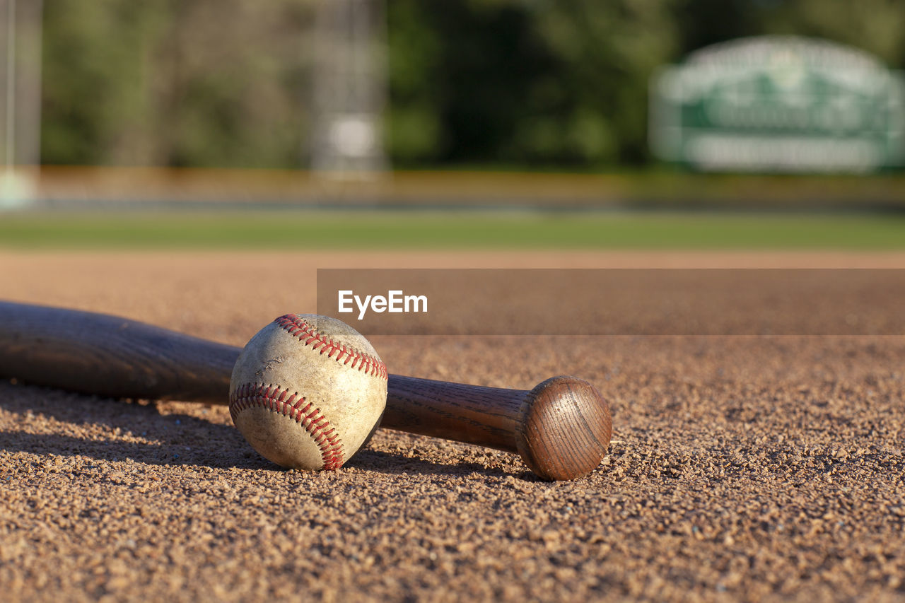 high angle view of baseball on field