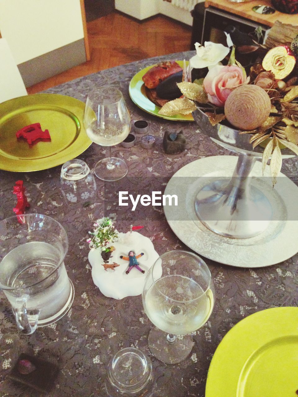 High angle view of breakfast on table
