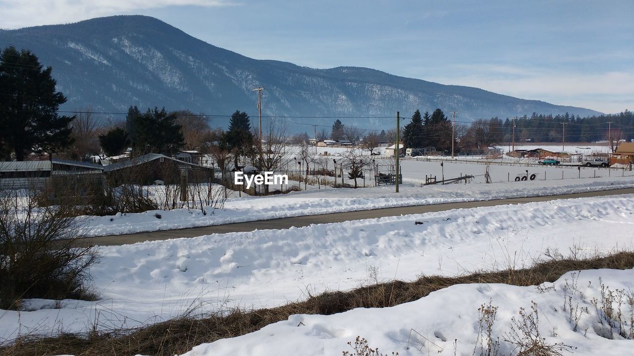 Scenic view of snow covered mountains against sky