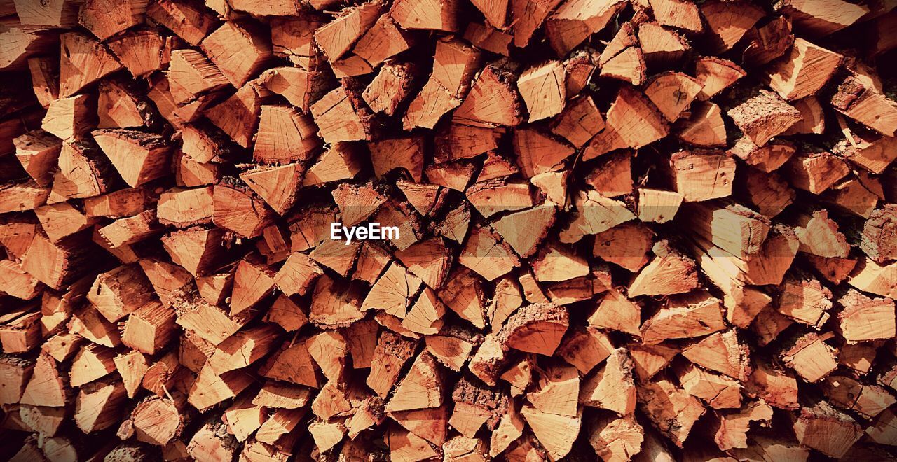 Close-up of heap of firewood