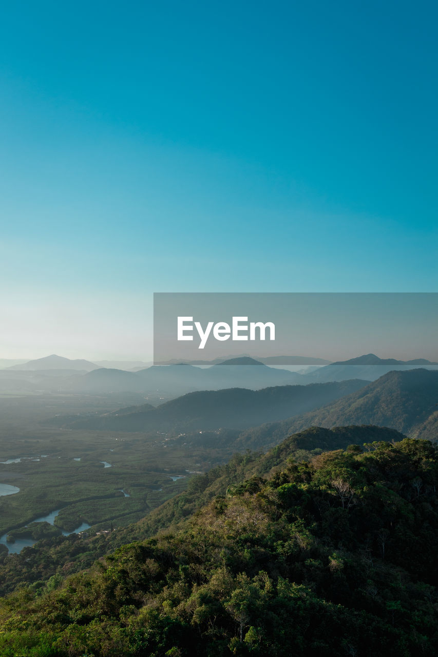 Scenic view of landscape against clear blue sky