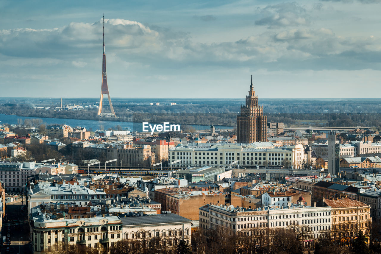 Aerial view of city at waterfront