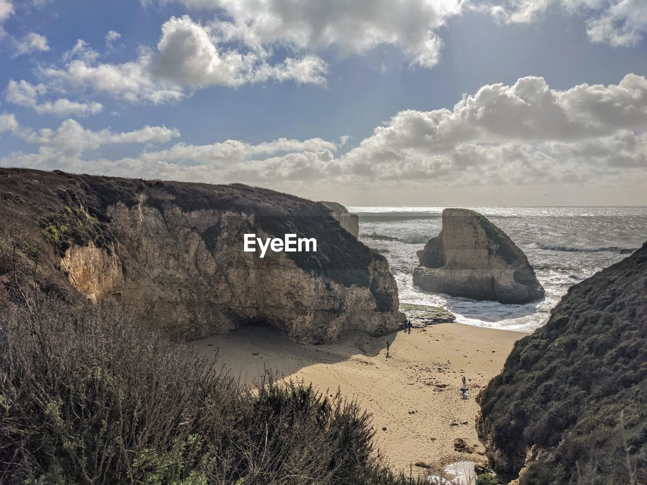 Shark fin cove on the northern california coast in the afternoon.