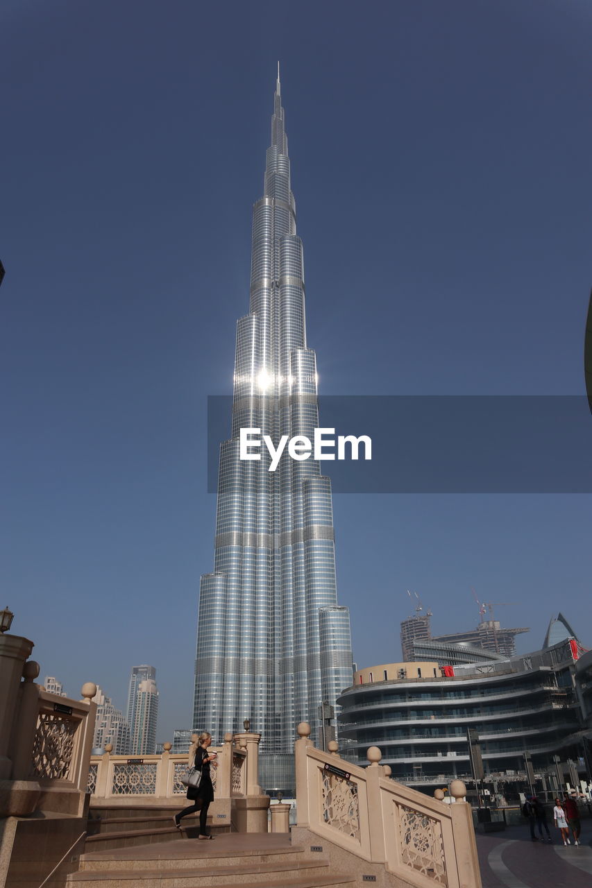 Low angle view of buildings against clear sky