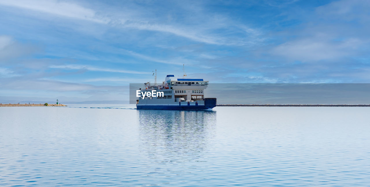 Ferry at the entrance to the port, carloforte, south sardinia