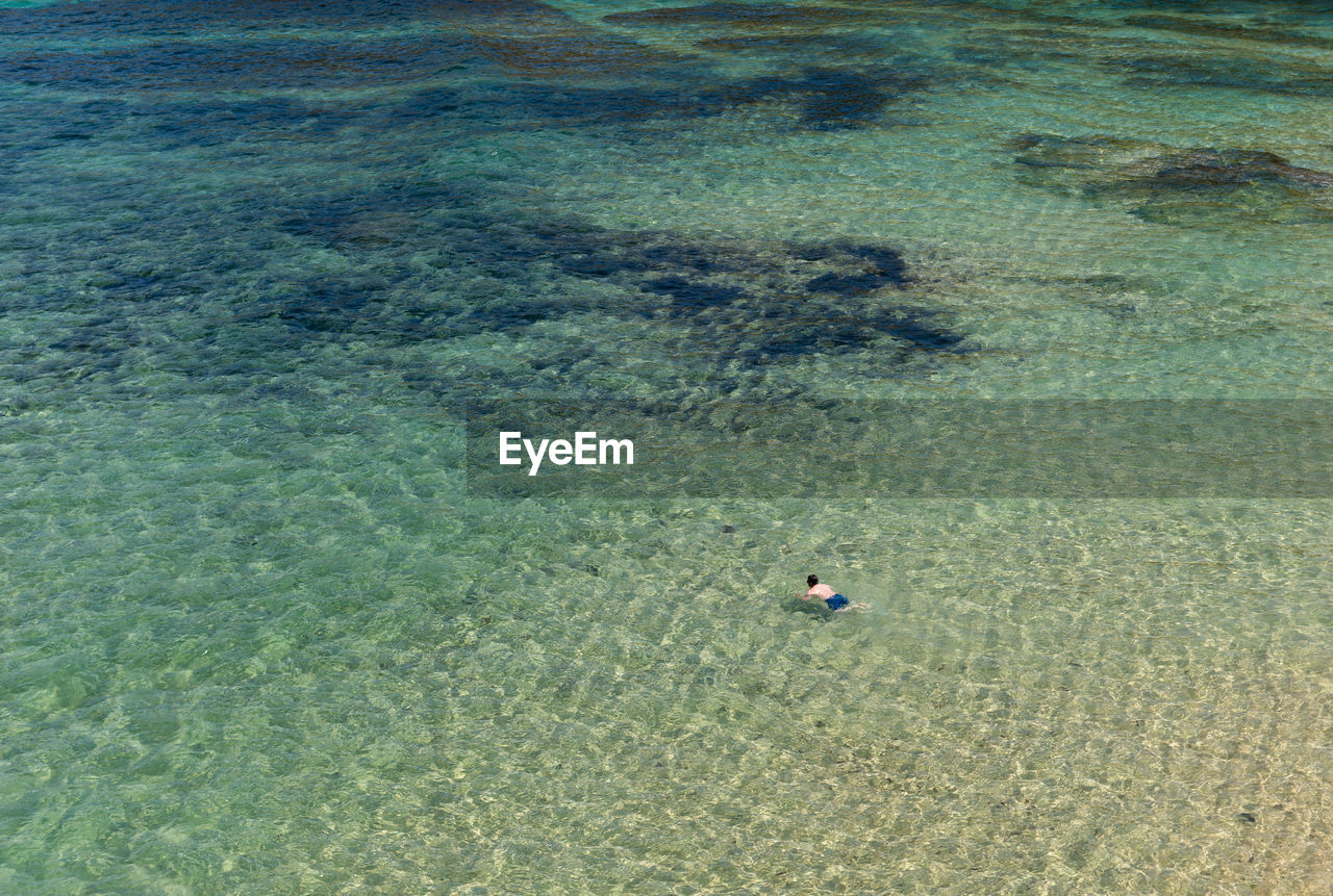 High angle view of man swimming in sea