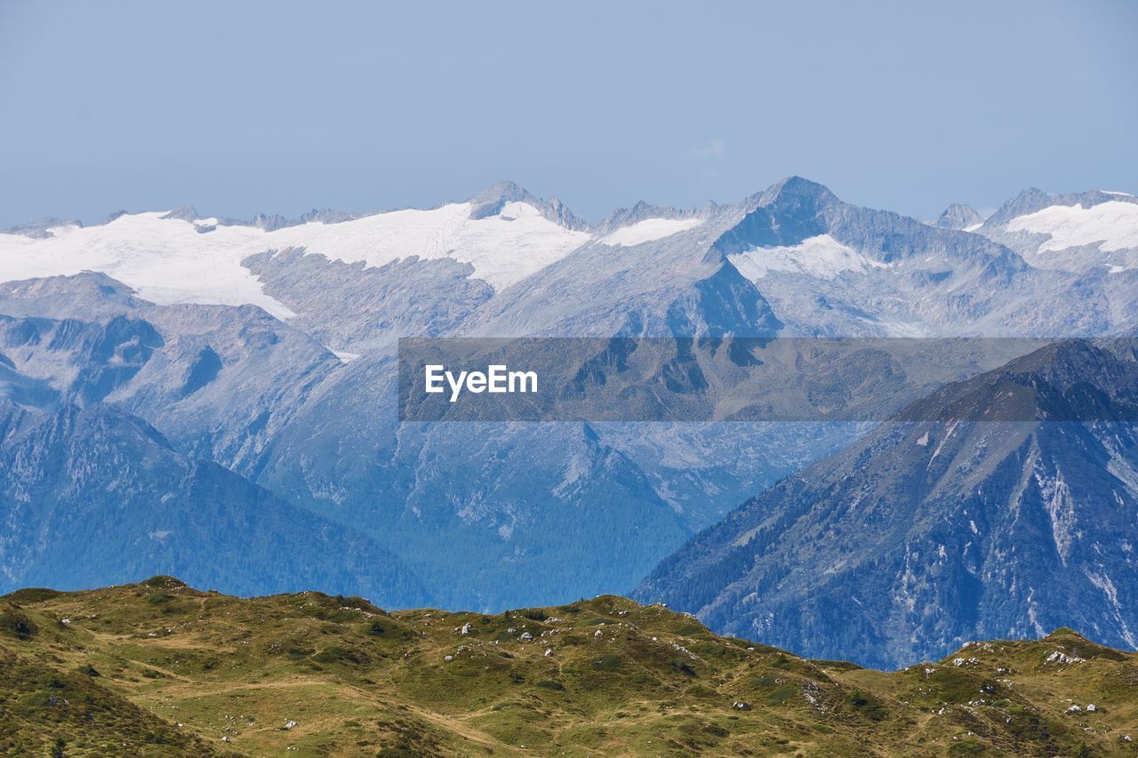 Scenic view of snowcapped mountains against sky