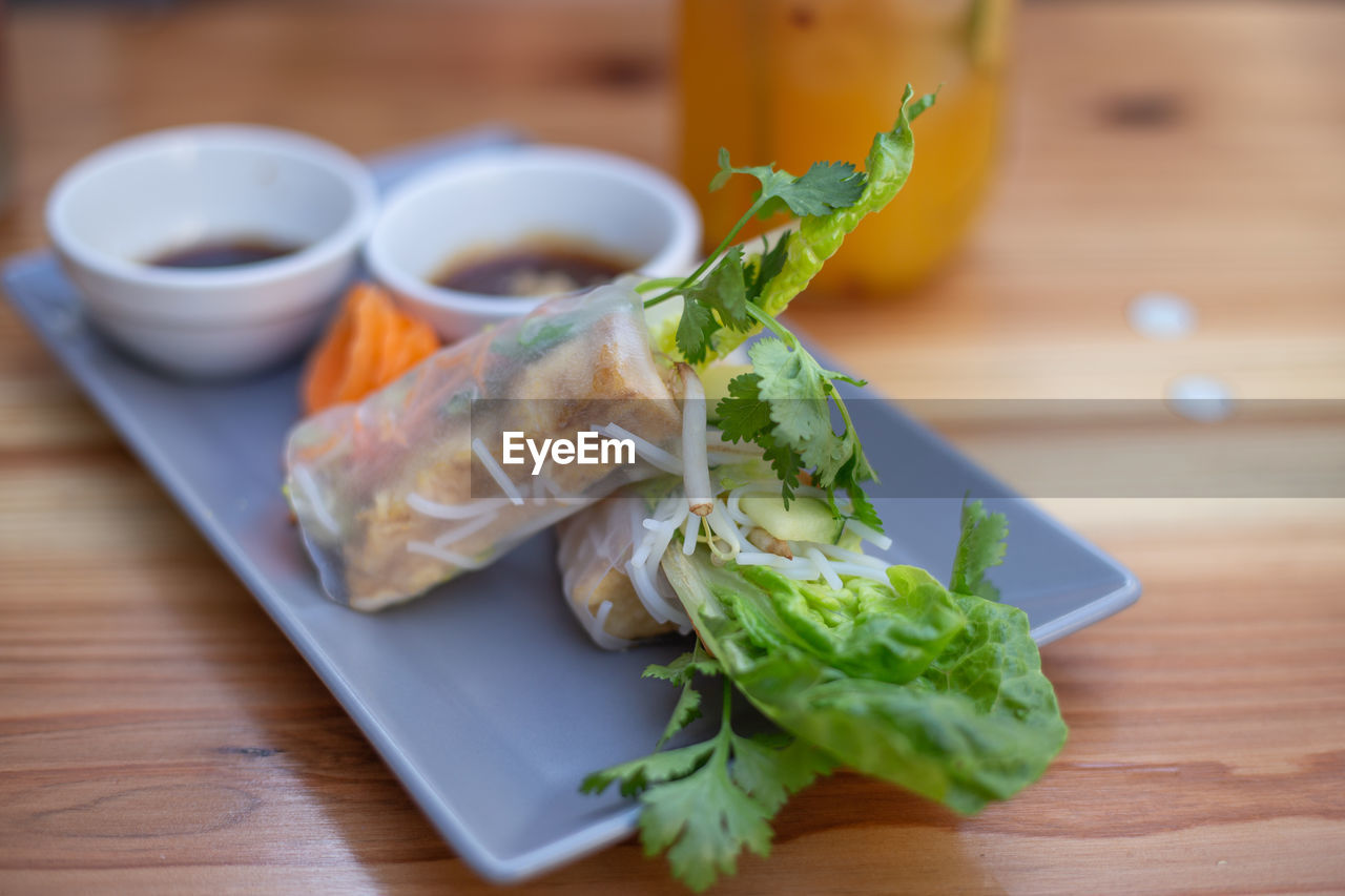 Close-up of food in plate on table