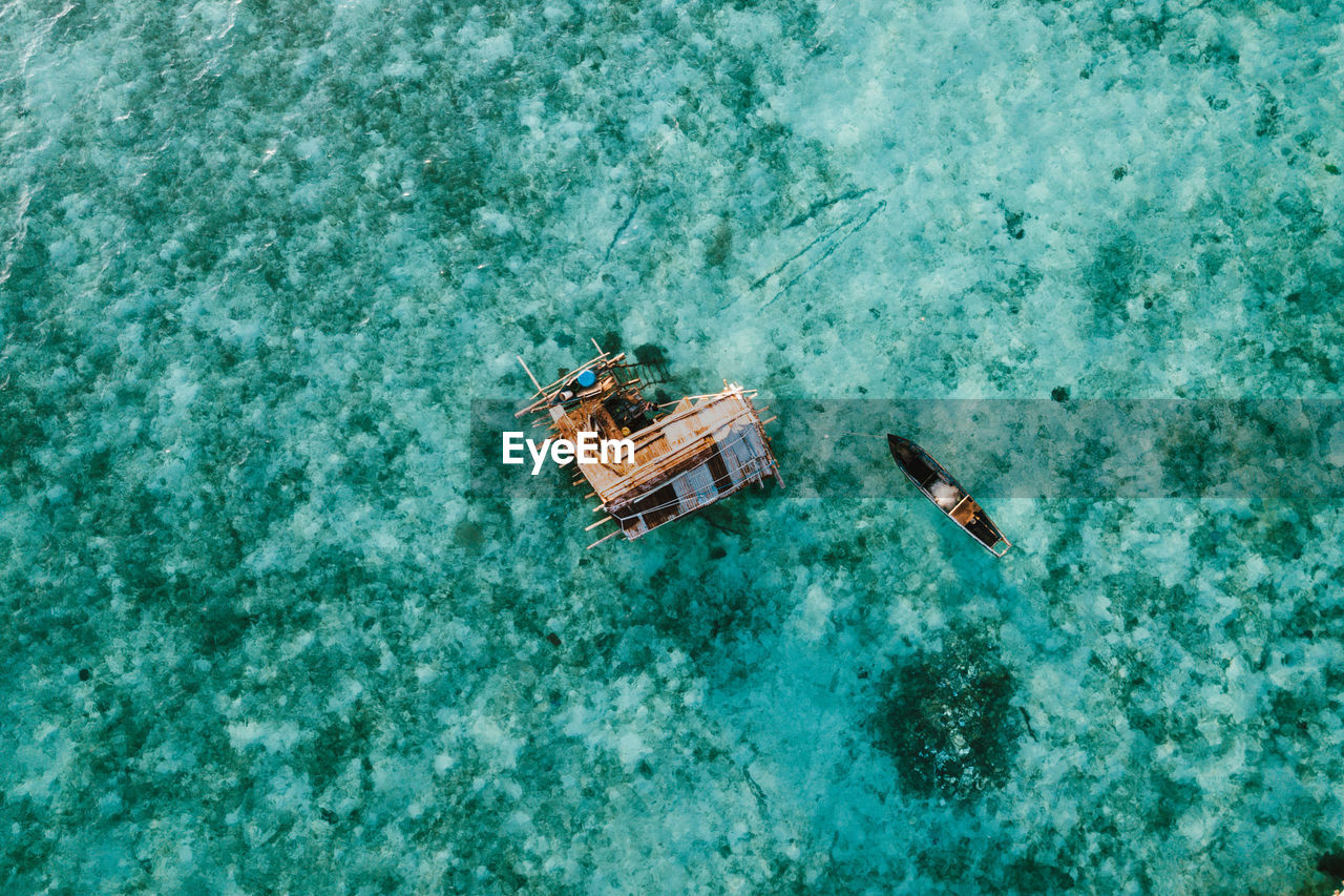 High angle view of ship in sea