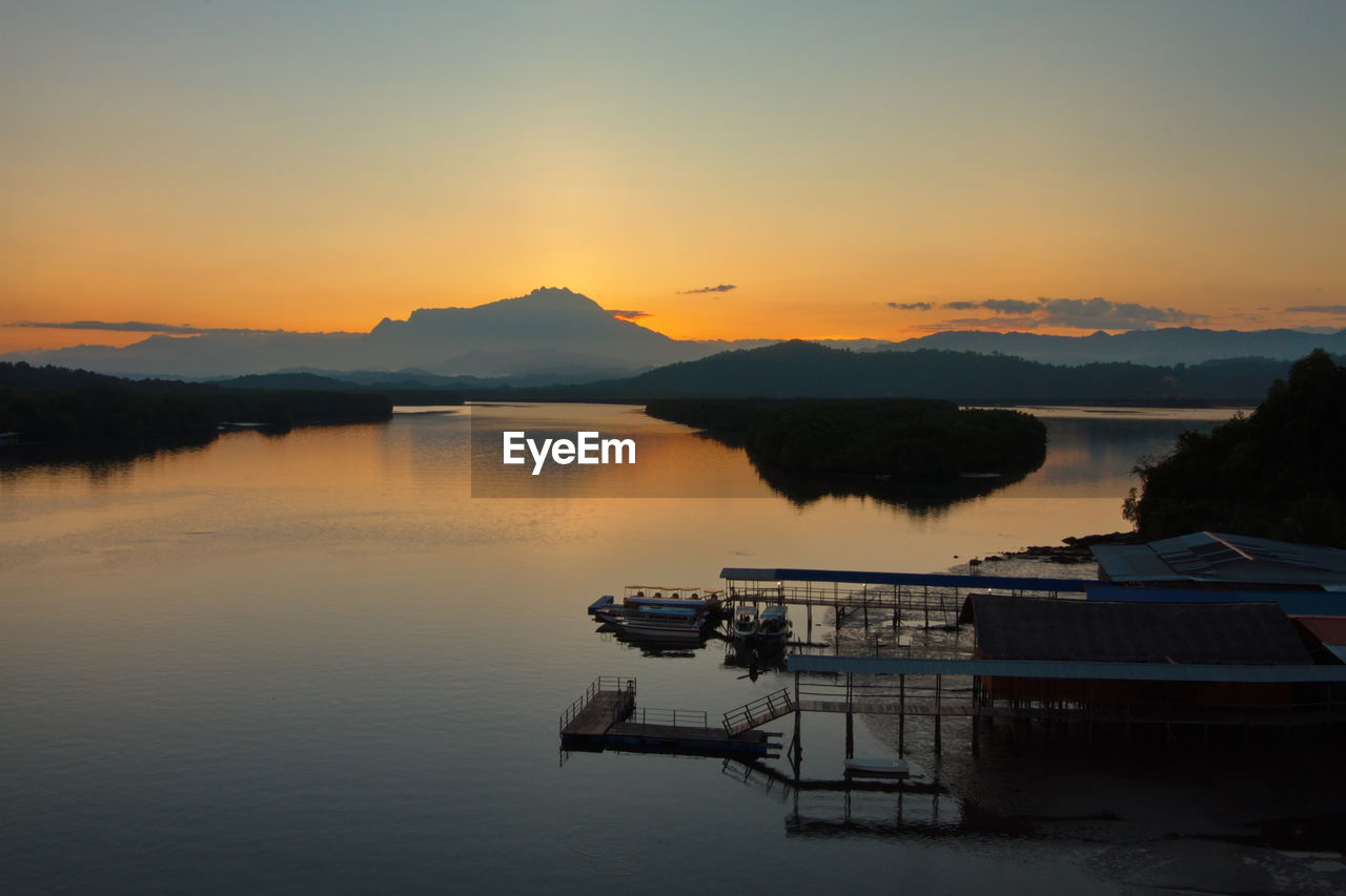 SCENIC VIEW OF LAKE AT SUNSET