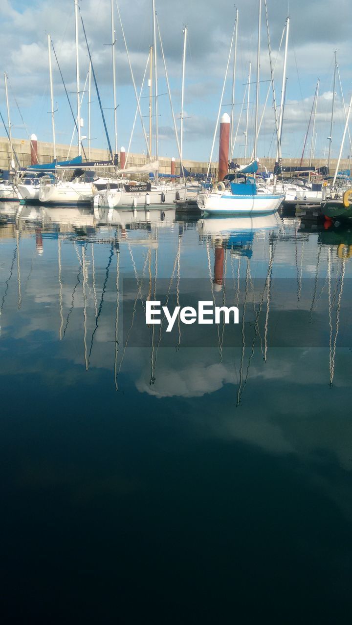 SAILBOATS MOORED ON LAKE