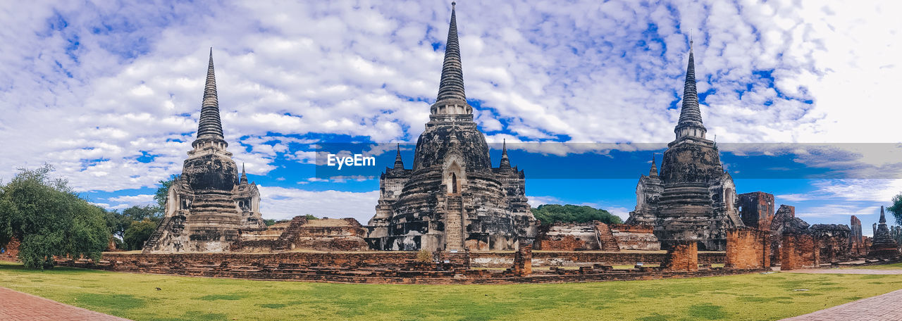 Panoramic view of old temple building against sky