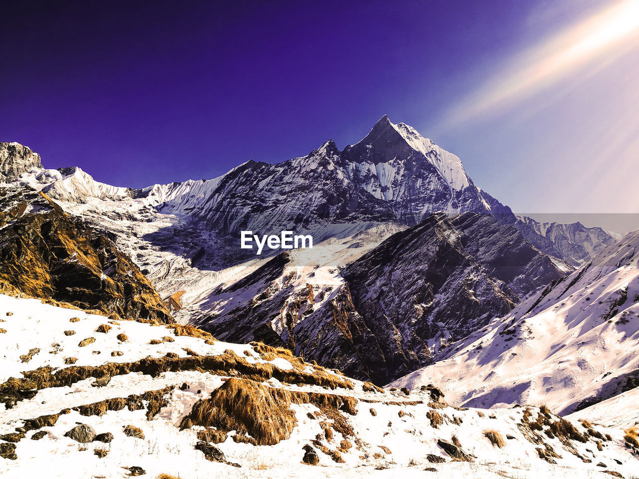 SCENIC VIEW OF SNOW COVERED MOUNTAINS AGAINST CLEAR SKY