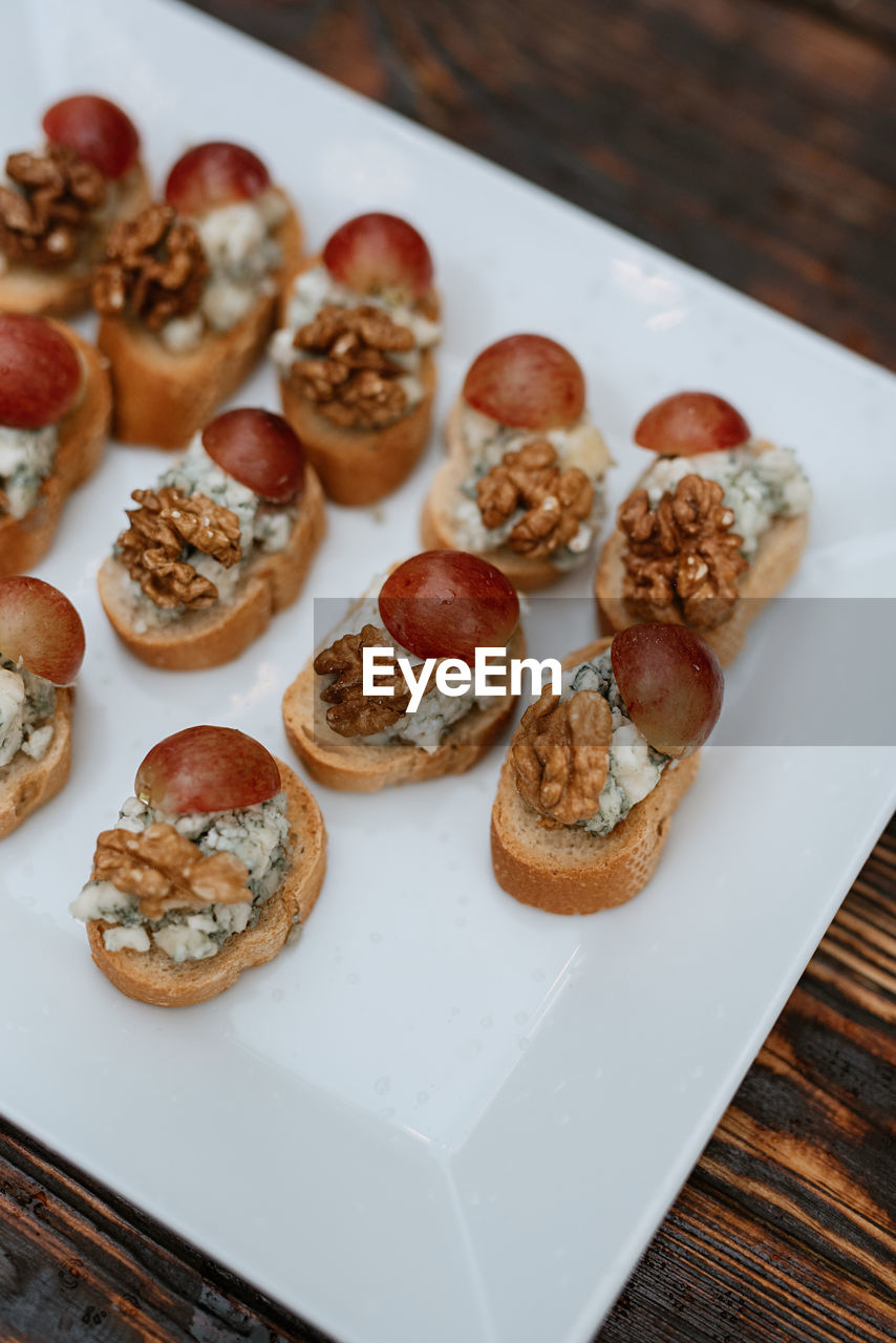 high angle view of food in plate on table