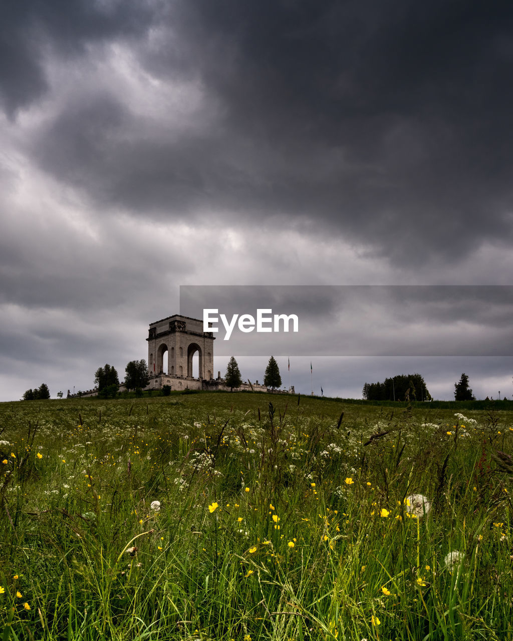 Wide angle view of the sacrario militare - asiago on a cloudy day 