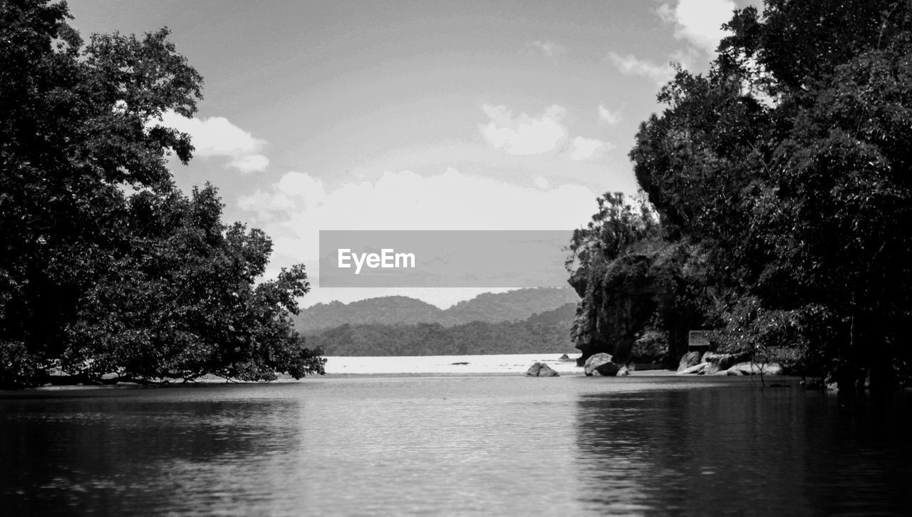 SCENIC VIEW OF RIVER AND MOUNTAIN AGAINST SKY