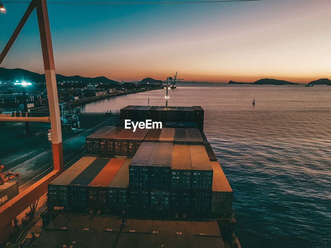 High angle view of sea against sky at dusk on a vessel