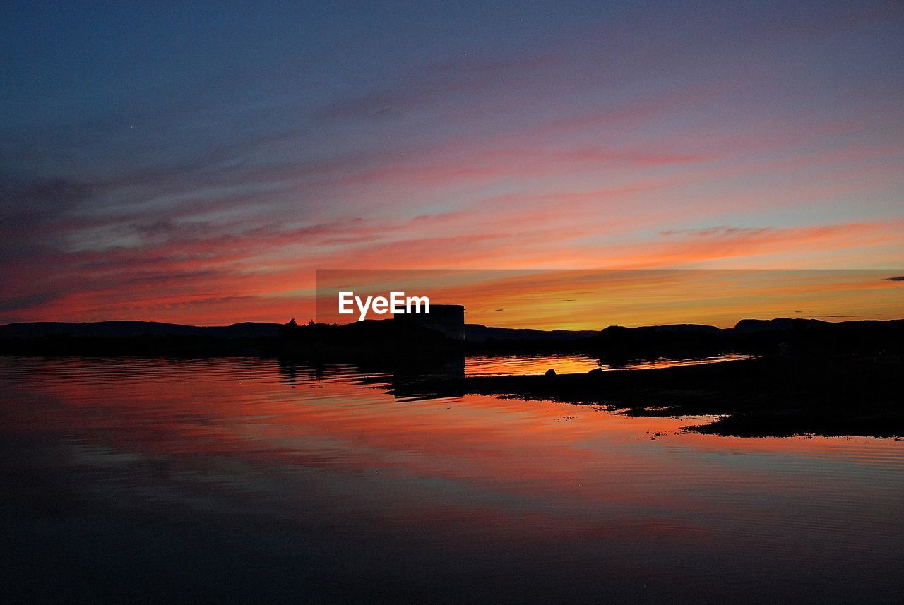 Scenic view of lake against sky during sunset