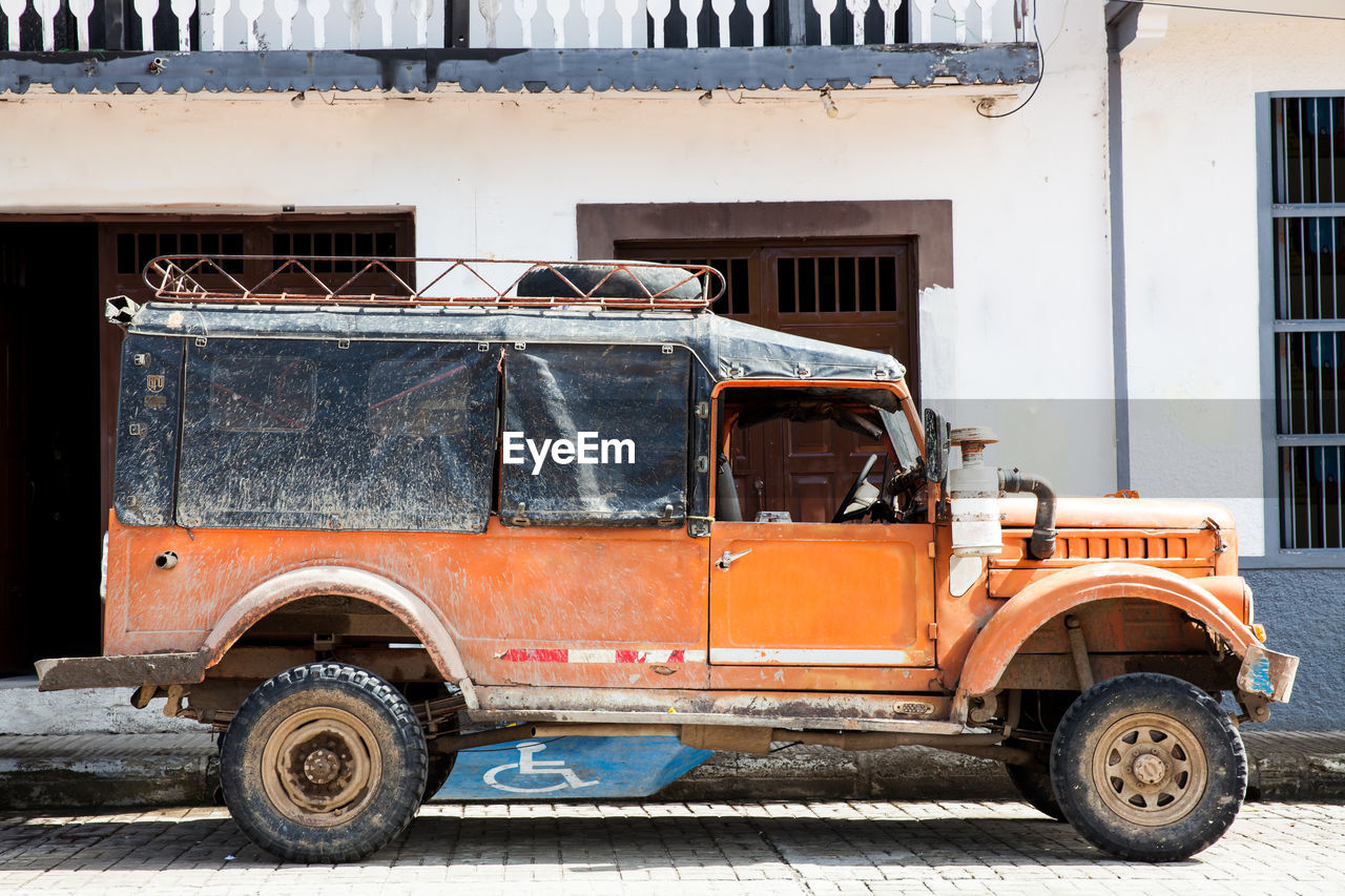 Traditional off road vehicle used for the transport of people and goods in rural areas in colombia