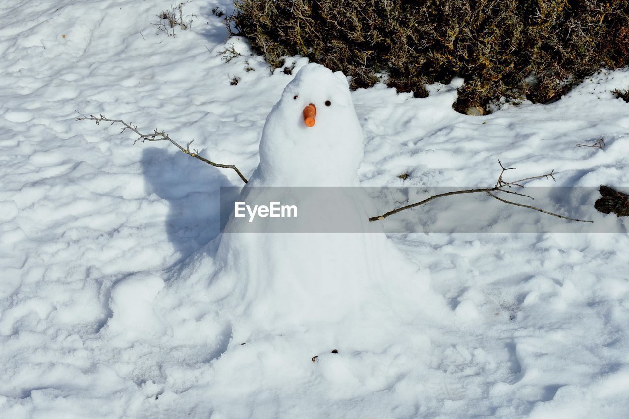 Snowman outside in cold weather