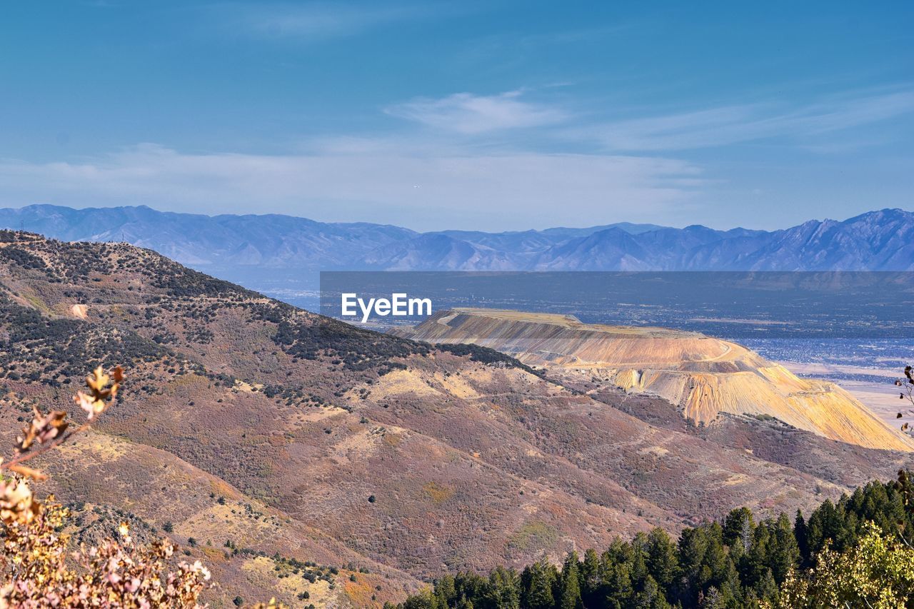 Scenic view of mountains against cloudy sky