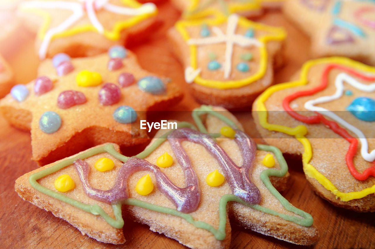Close-up of multi colored cookies