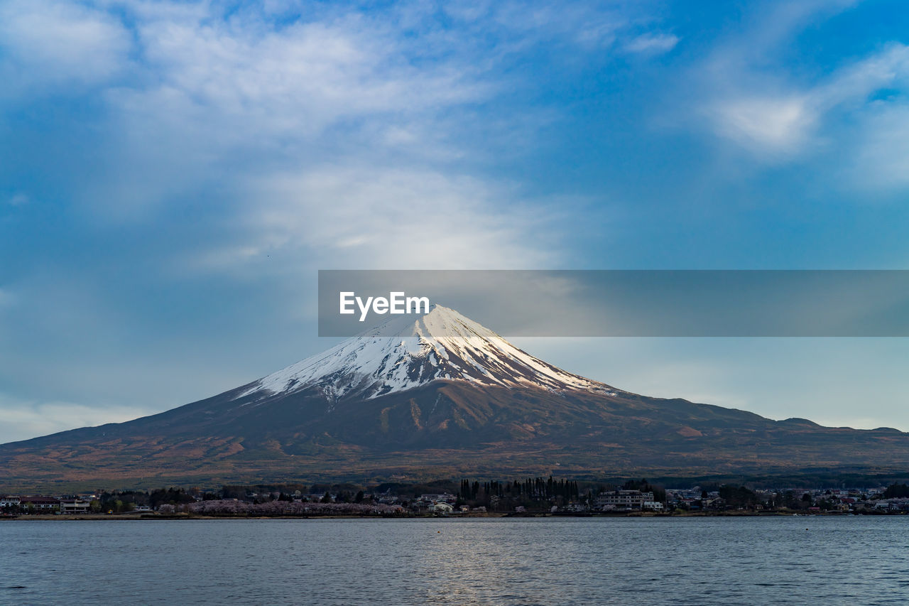 Scenic view of snowcapped mountain and lake