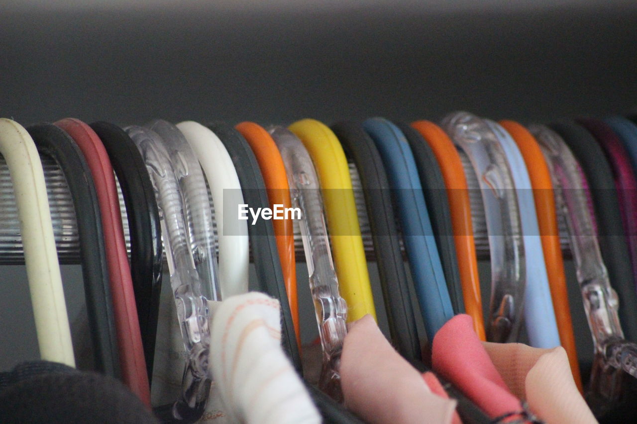 Close-up of clothes hangers