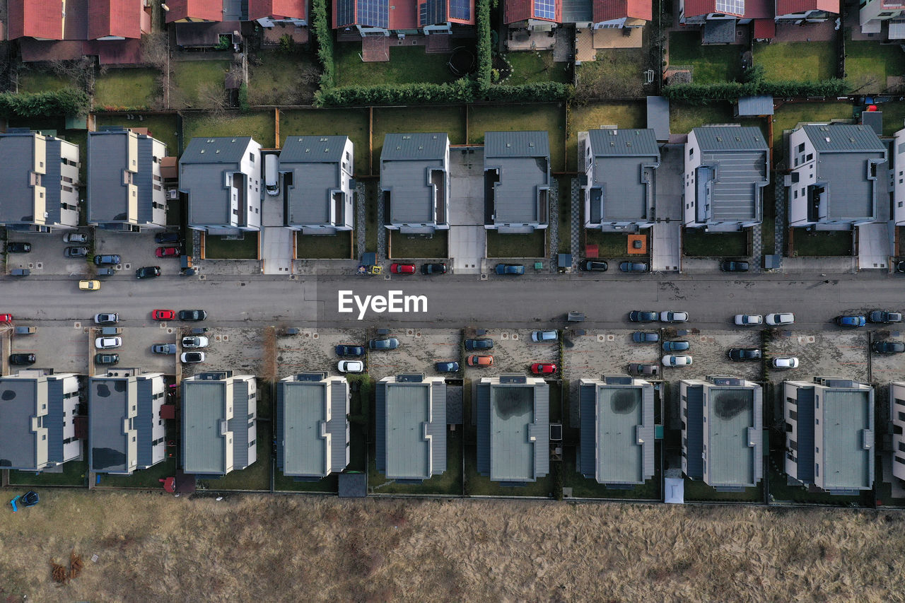 European urban suburban cityscape, aerial view of residential houses and yards. cluj napoca, romania