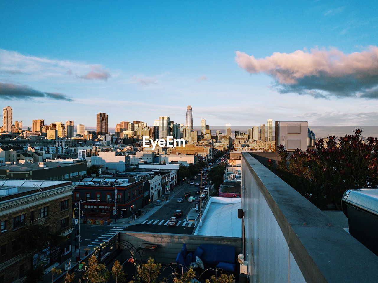 High angle view of sf cityscape against sky