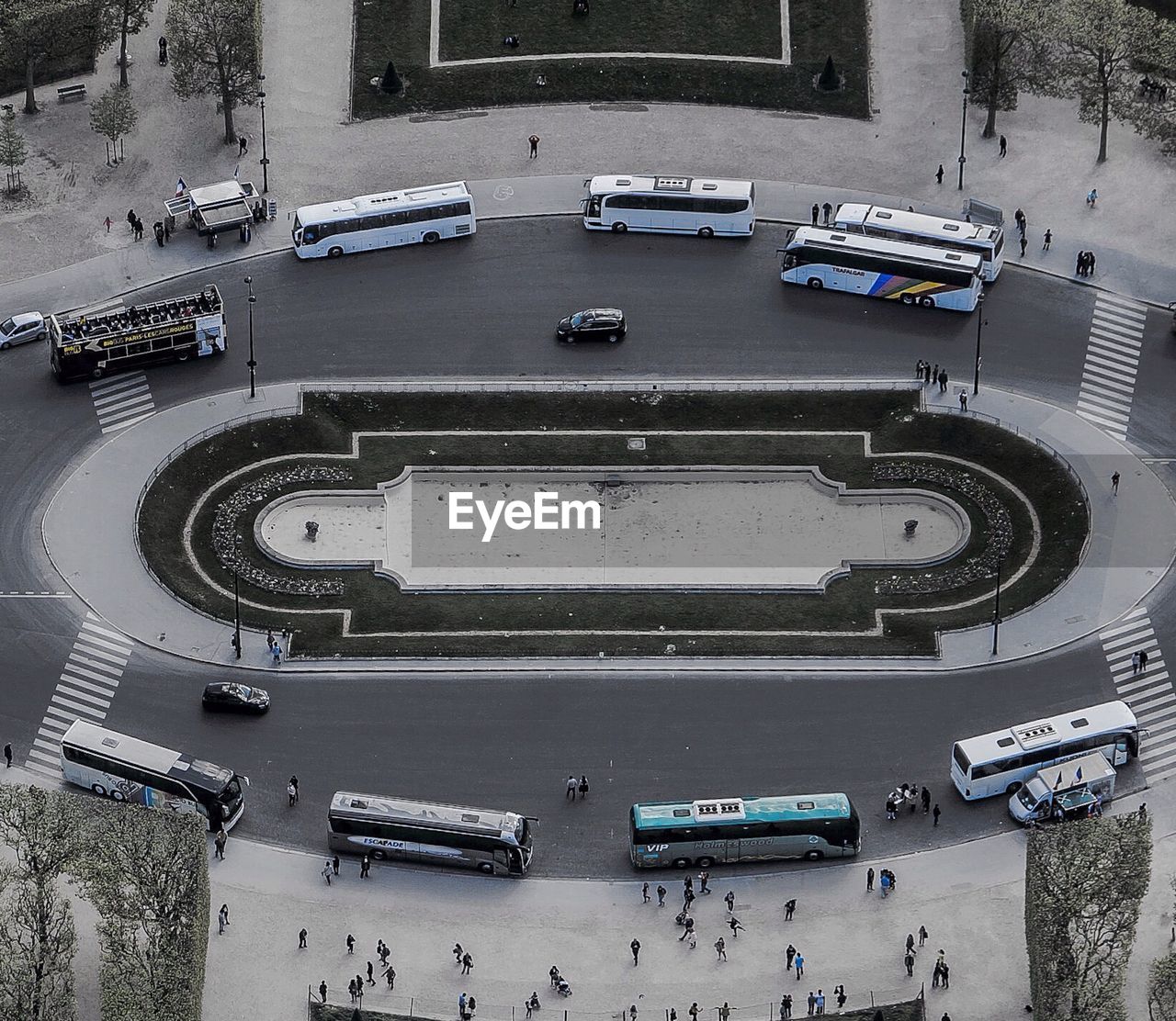 Traffic circle with buses