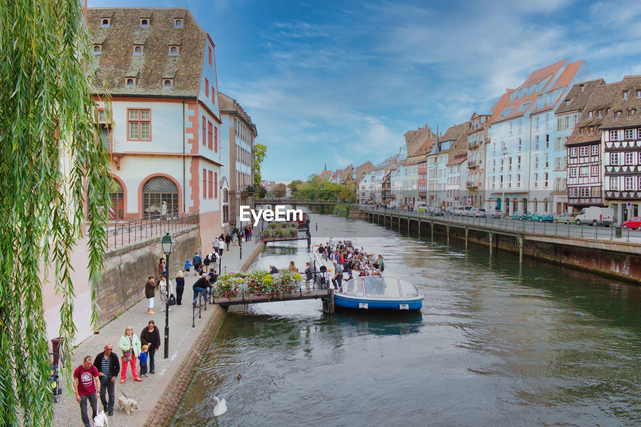 Boats along the river ill in the city of strasbourg, france