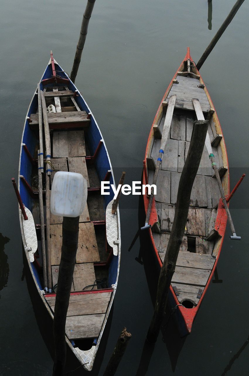 High angle view of boats on lake