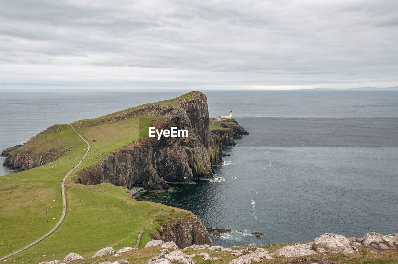 Neist point lighthouse from neist cliff viewpoint, isle of skye, scotland
