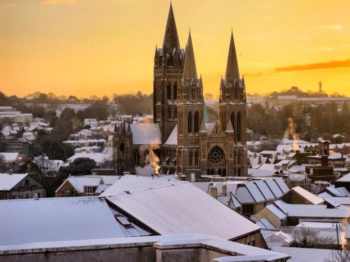 VIEW OF CHURCH AT SUNSET