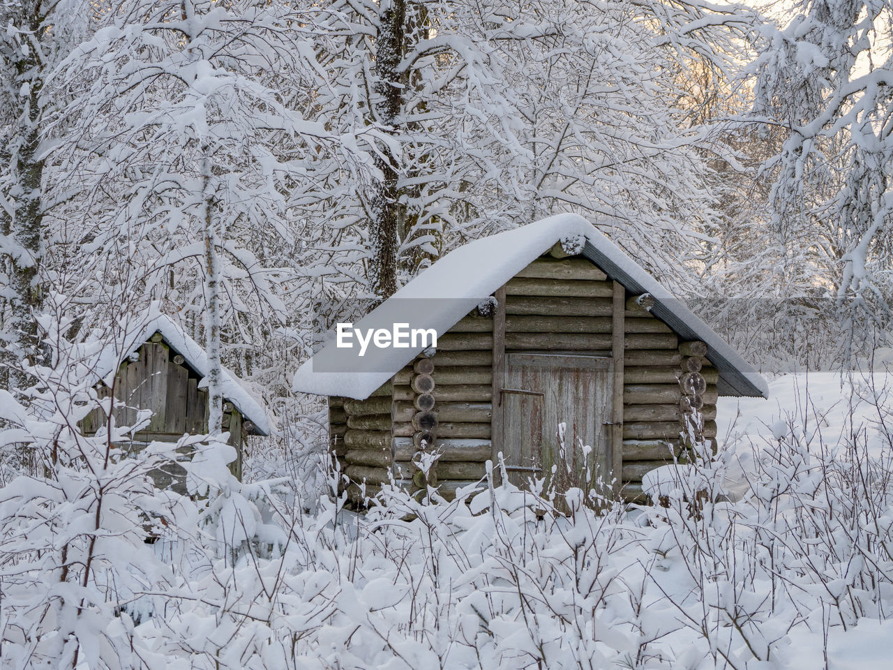 Old croft in the forest in winter time