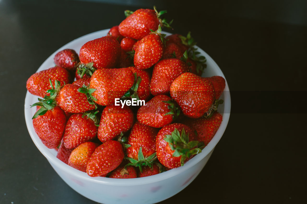 Close-up of ripe strawberries with copy space