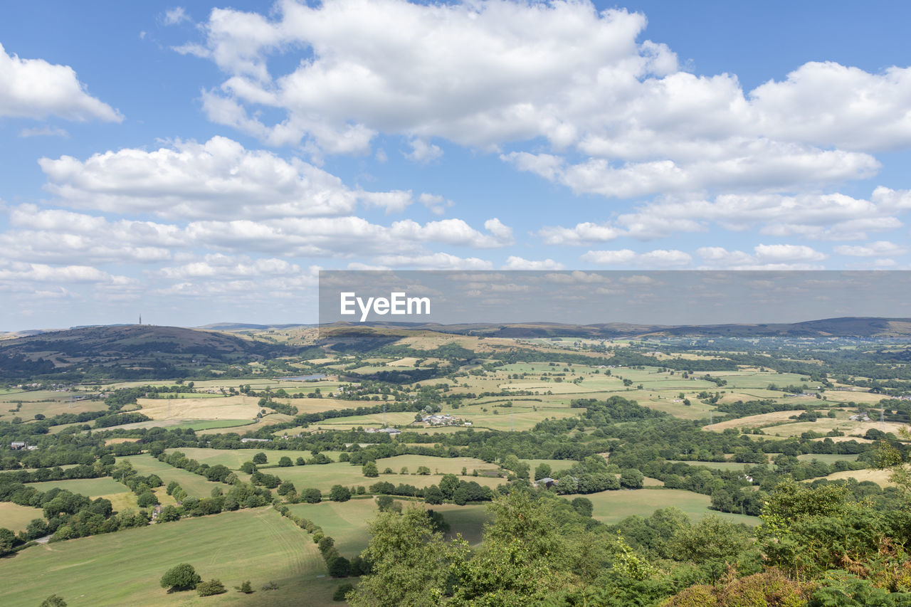 Aerial view of agricultural landscape against sky