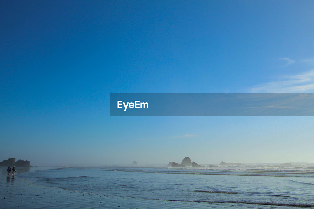 Scenic view of sea against blue sky