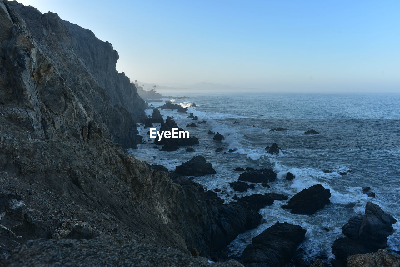 Scenic view of sea against clear sky