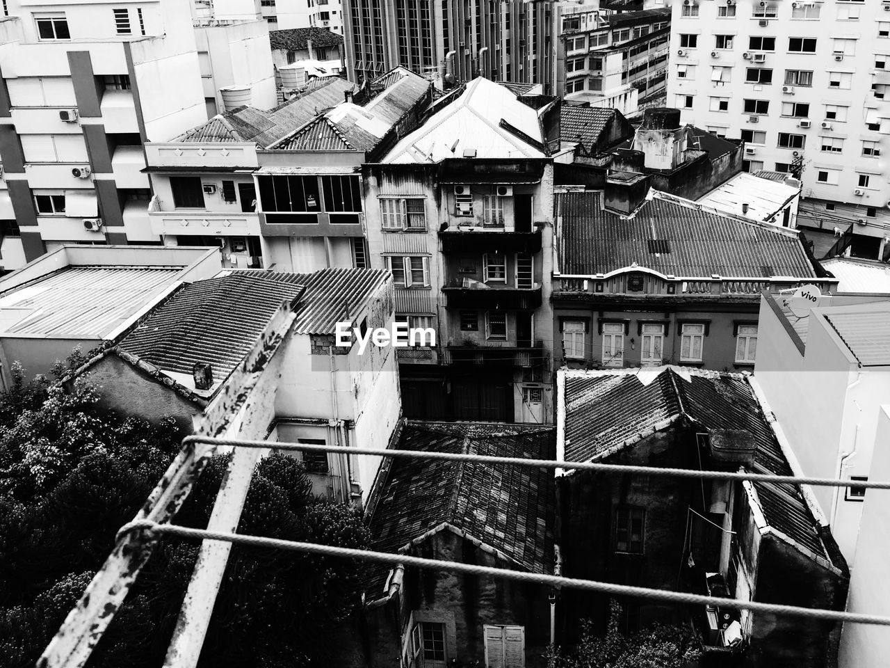 High angle view of buildings in city