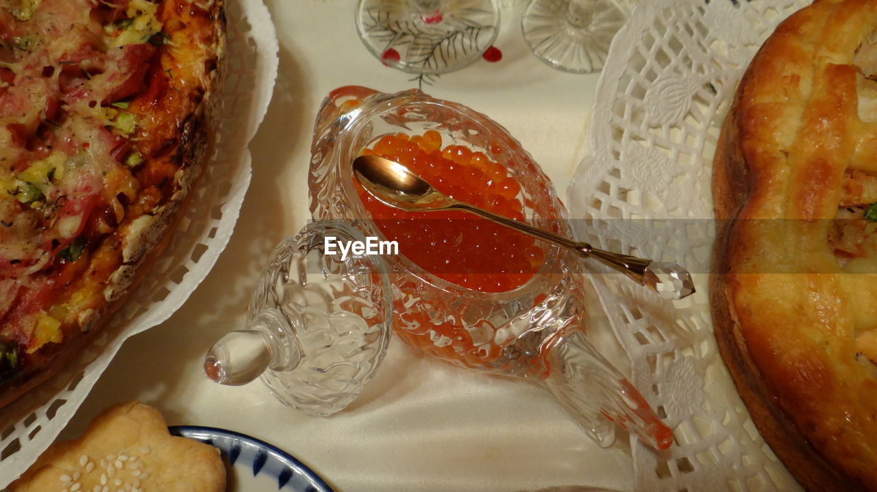 High angle view of food on table