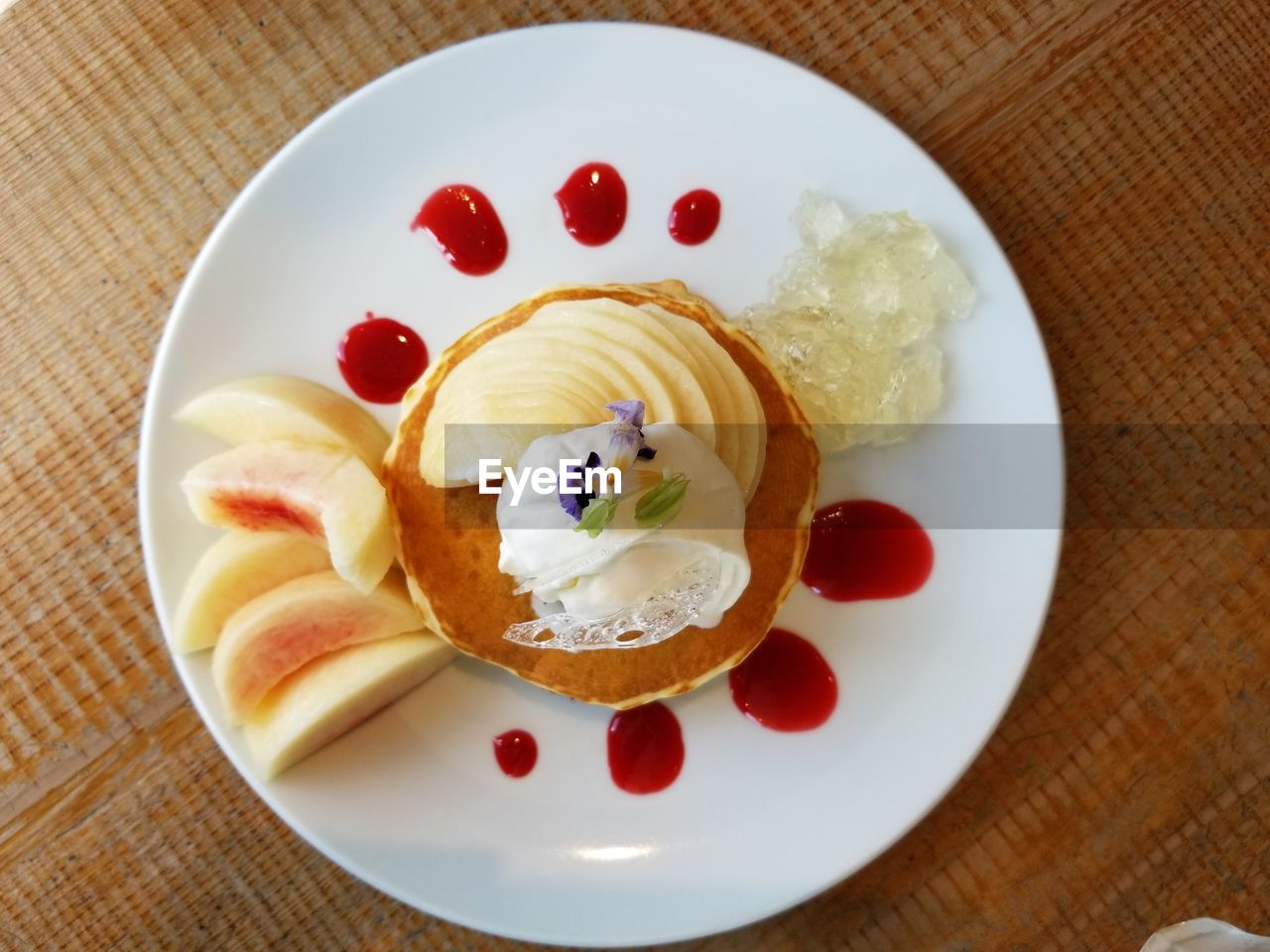 DIRECTLY ABOVE SHOT OF DESSERT ON TABLE