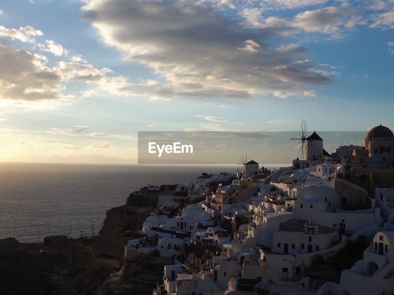 High angle view of buildings in sea