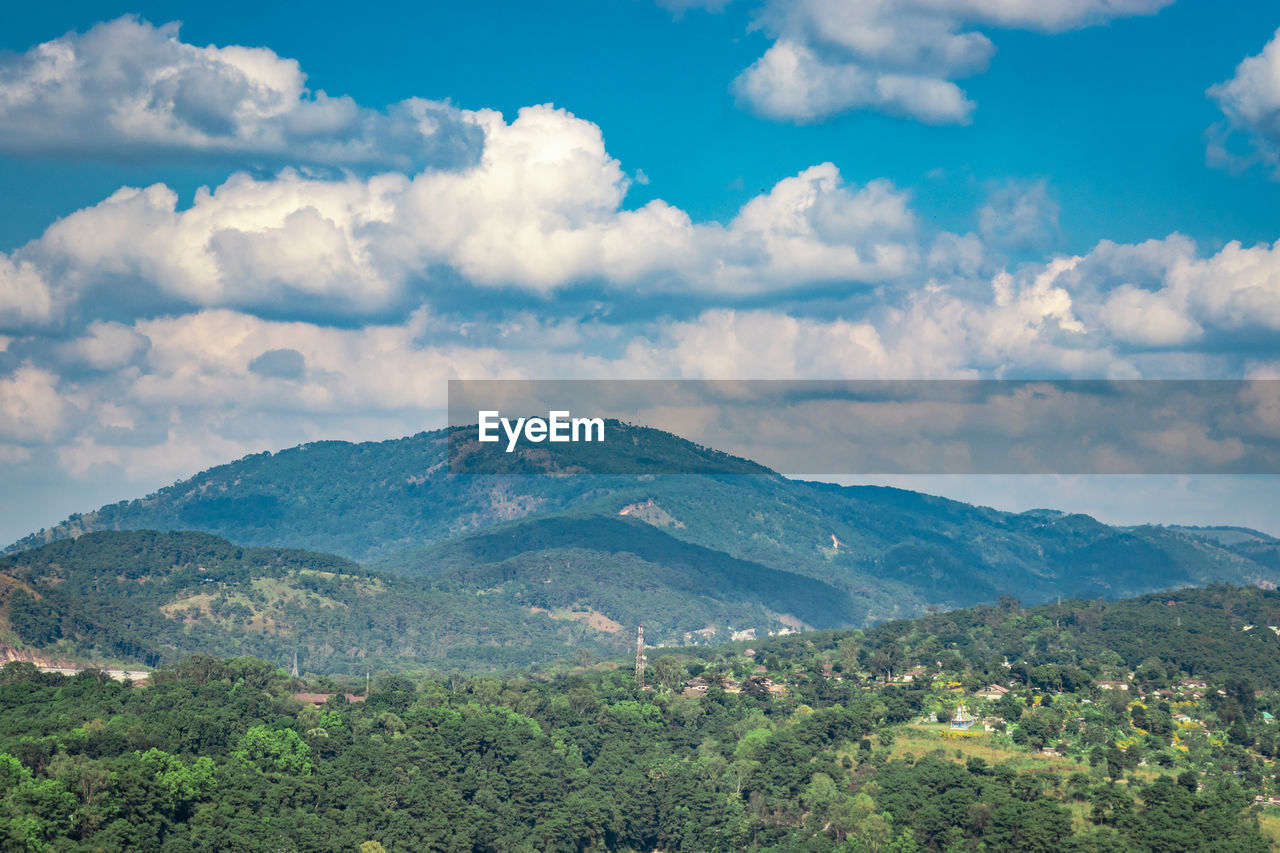 Mountain with bright blue sky at morning from flat angle