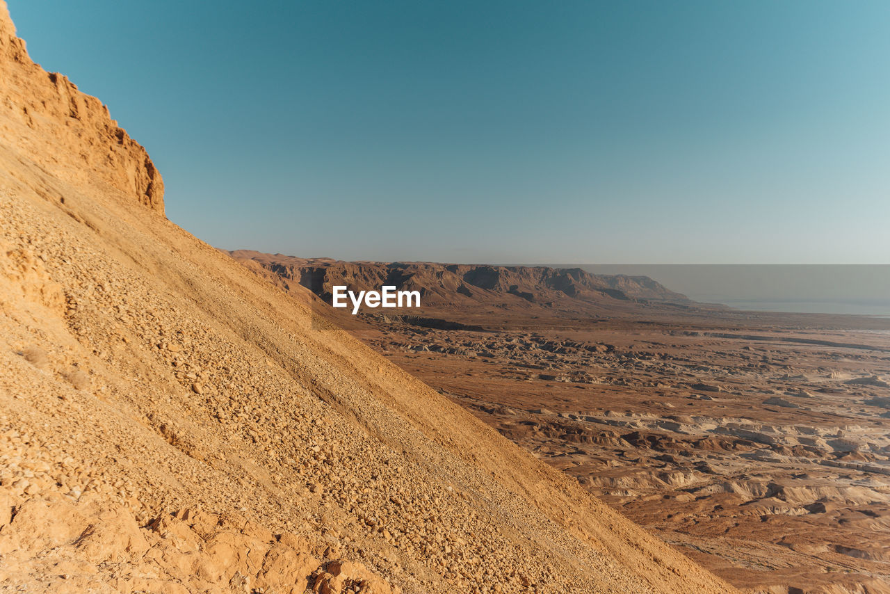 Scenic view of desert against clear sky