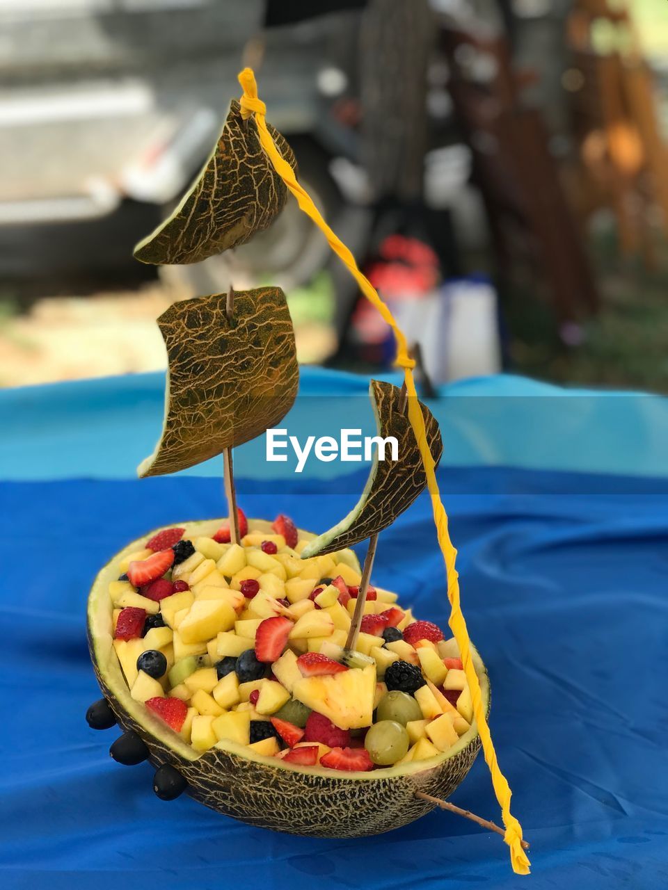 Close-up of fruit salad on table