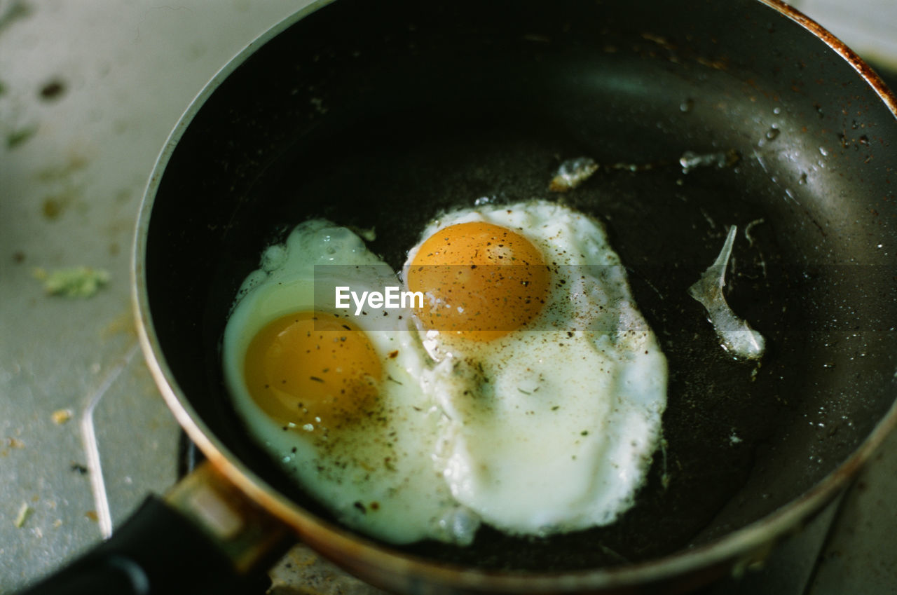 Close-up of egg in pan